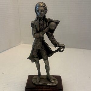 Pewter Soldier Figurine on Wooden Base